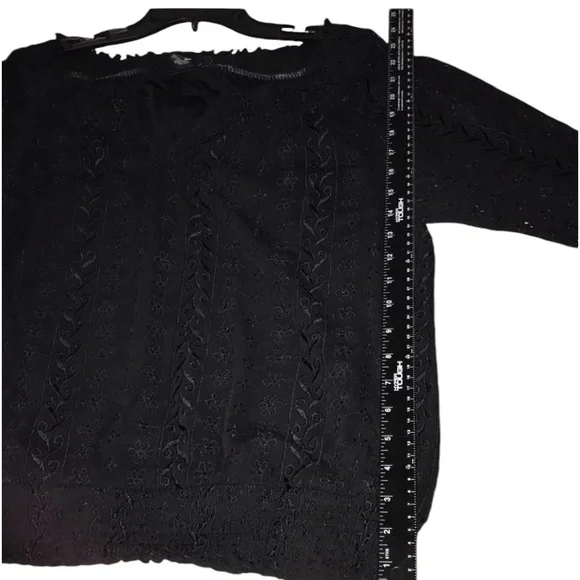 INC International Concepts size XL black semi sheer lace top lined 3/4 sleeve - Picture 5 of 11